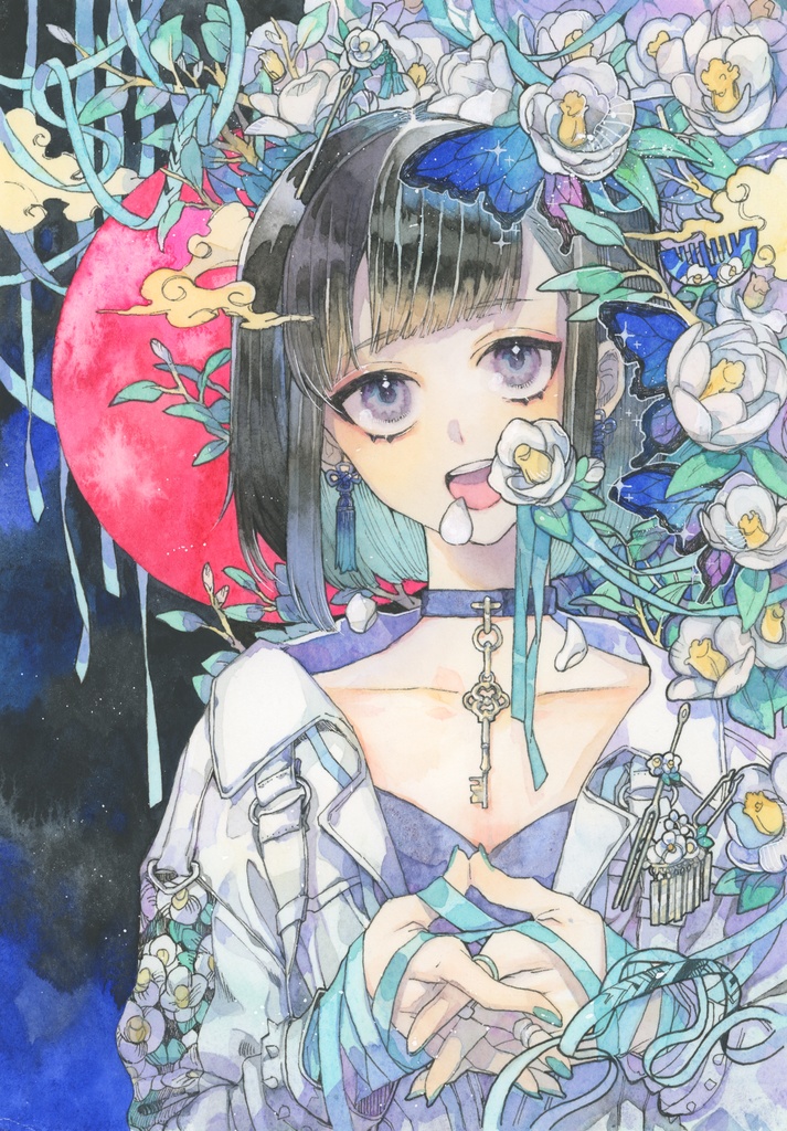 額装原画　白椿