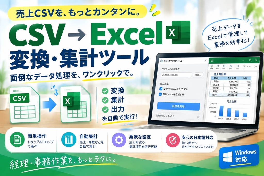 売上CSV変換ツール｜CSVをワンクリックでExcel化（初心者向け・Windows対応）