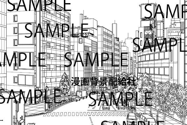 漫画背景素材「都会の街並み」