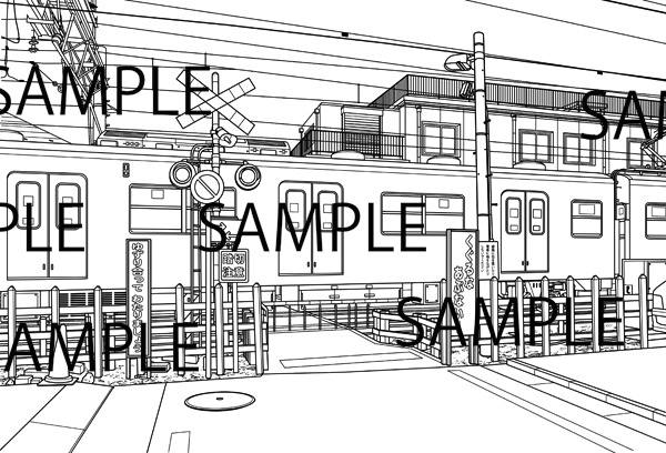 漫画背景素材「踏切」