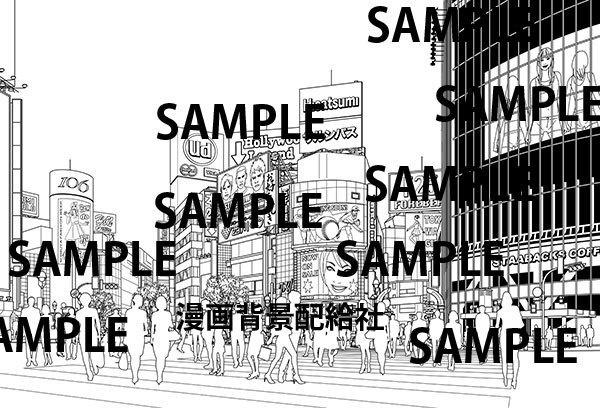 漫画背景素材「渋谷駅前スクランブル交差点」 