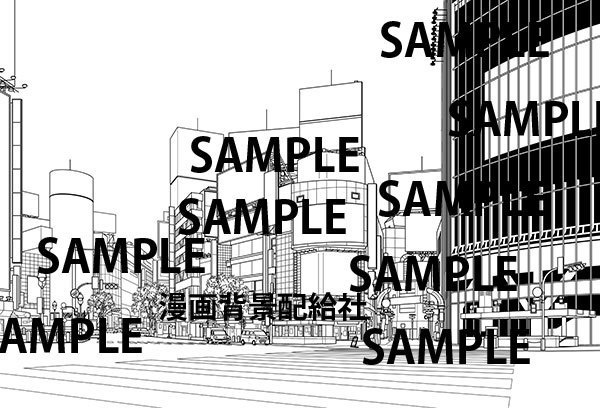 漫画背景素材「渋谷駅前スクランブル交差点」