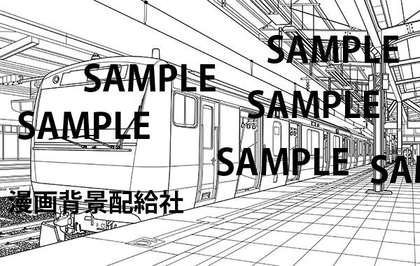 漫画背景素材「駅のホーム」