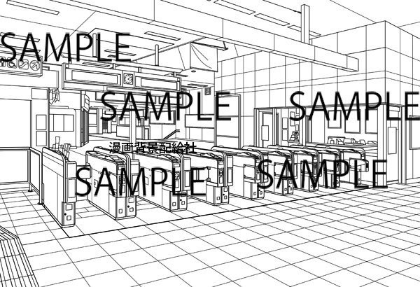 漫画背景素材「駅の自動改札機」