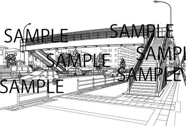 漫画背景素材「歩道橋」