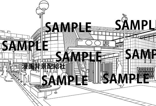 漫画背景素材「現代的な駅舎」