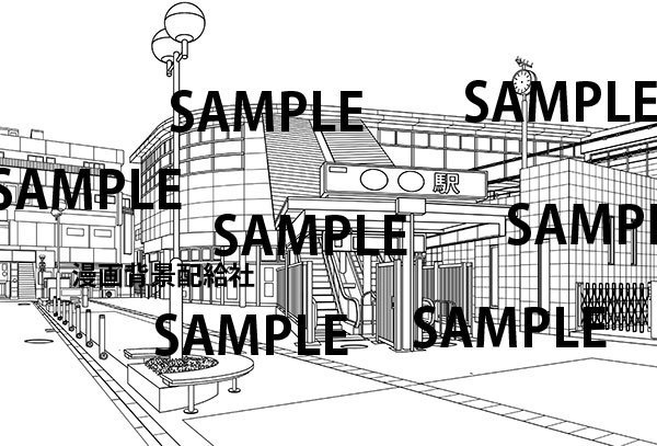 漫画背景素材「現代的な駅舎」