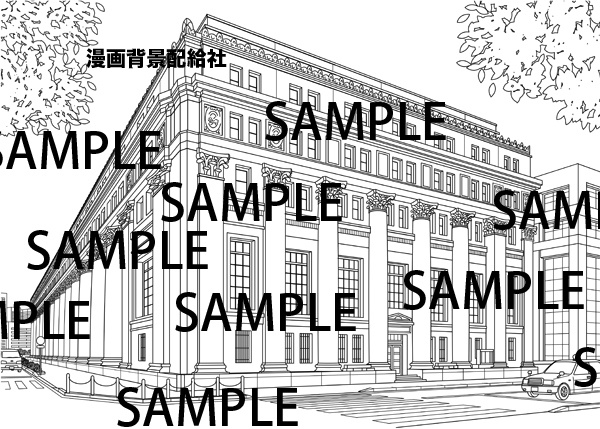 漫画背景素材 クラシックなビル 銀行の建物 漫画背景配給社 Booth