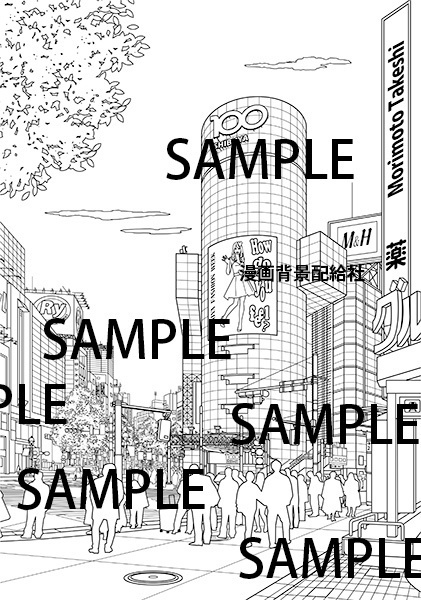 漫画背景素材「渋谷 道玄坂下」 - 漫画背景配給社 - BOOTH