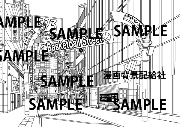 漫画背景素材「渋谷センター街(バスケットボールストリート)」
