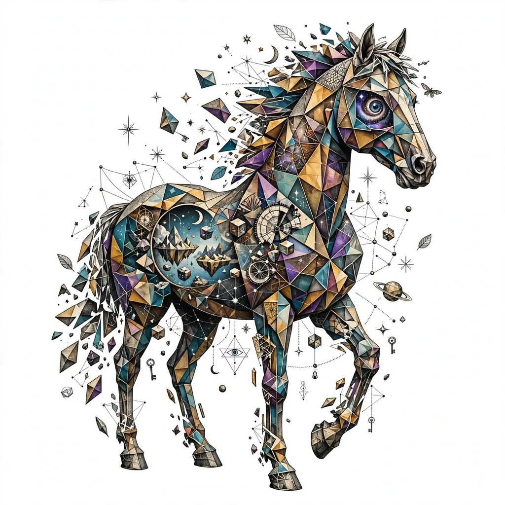 星図を宿す多面体の馬　The Polygonal Horse Bearing a Star Map