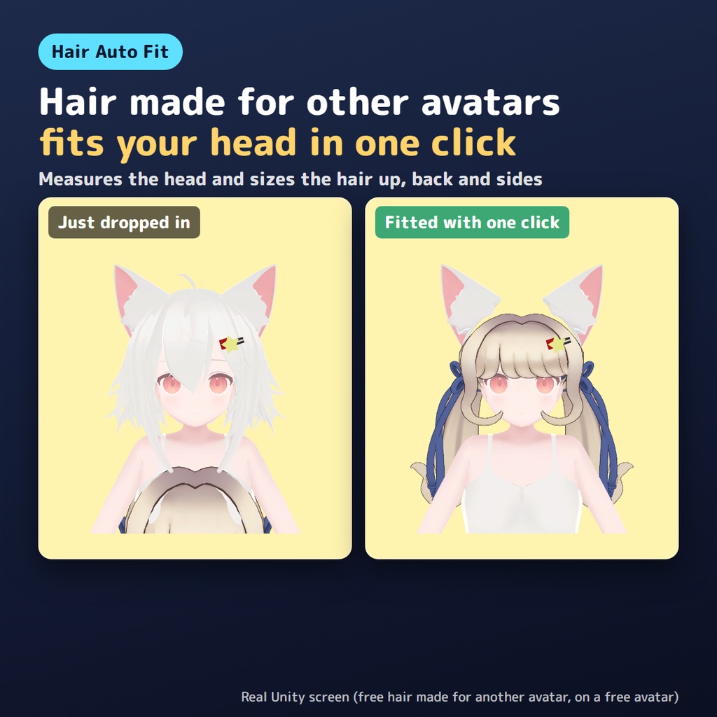 【無料お試し版あり】髪を頭に自動で合わせるやつ Hair Auto Fit【VRChat/Unity】