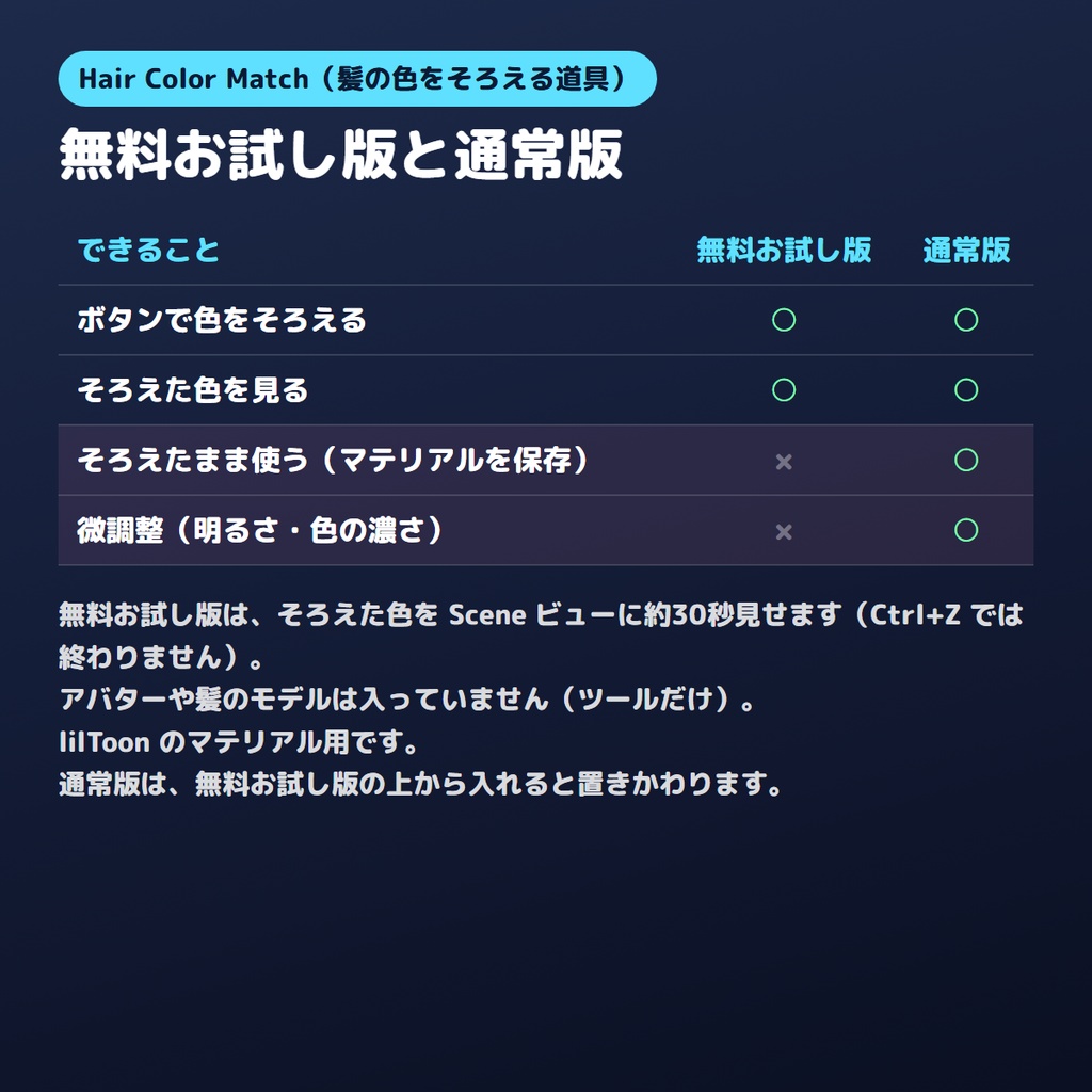 【無料お試し版あり】髪の色を自動でそろえるやつ Hair Color Match【VRChat/Unity】