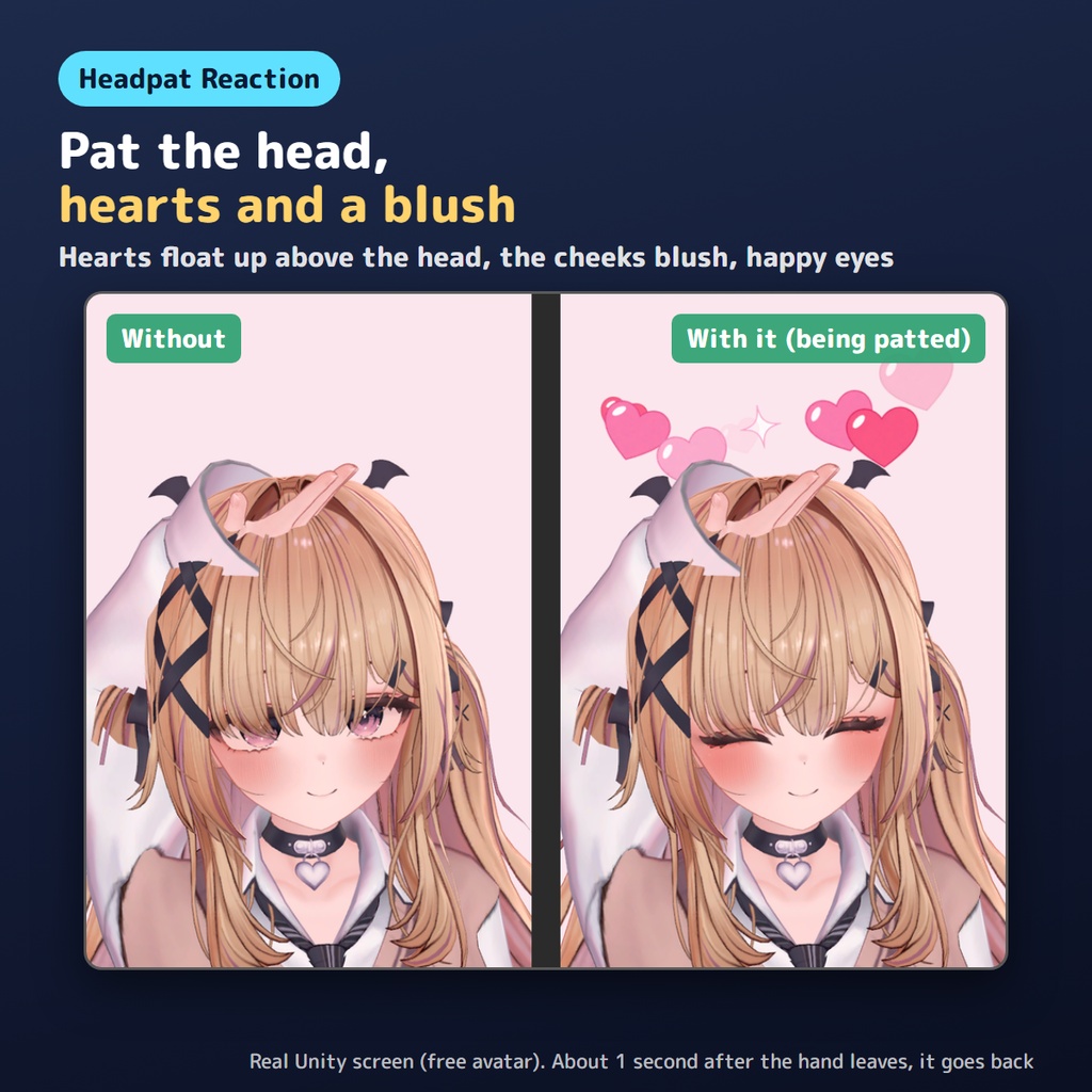 【無料お試し版あり】なでると照れるやつ Headpat Reaction なでなでハートと照れ顔【VRChat/Unity】