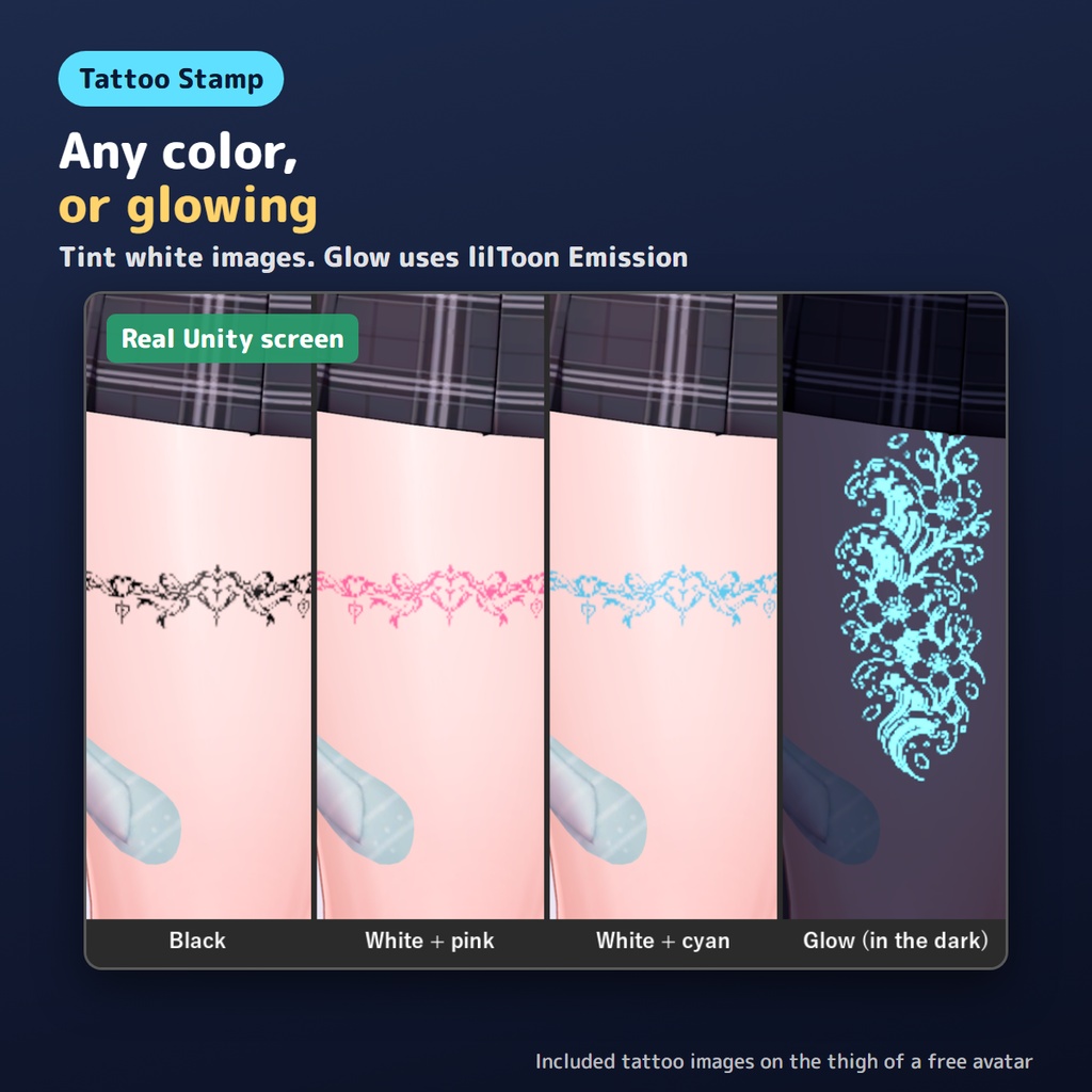 【無料お試し版あり】タトゥーをクリックで貼るやつ Tattoo Stamp UVの切れ目もつながる・光る【VRChat/Unity/lilToon】