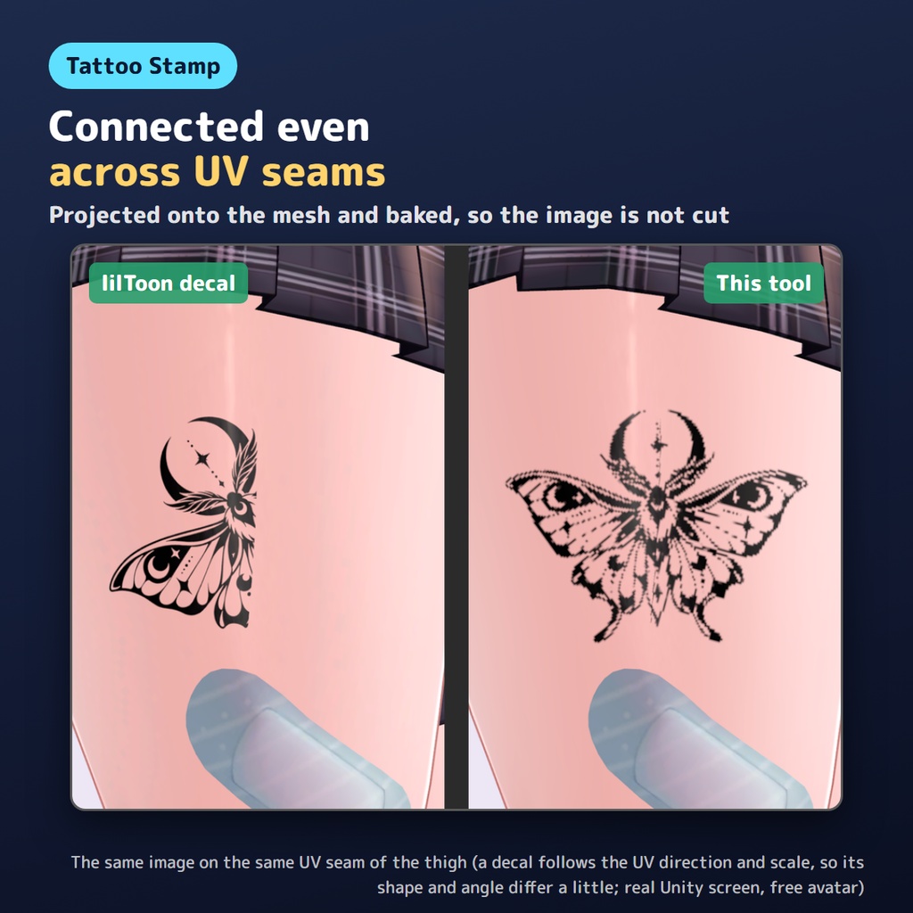 【無料お試し版あり】タトゥーをクリックで貼るやつ Tattoo Stamp UVの切れ目もつながる・光る【VRChat/Unity/lilToon】