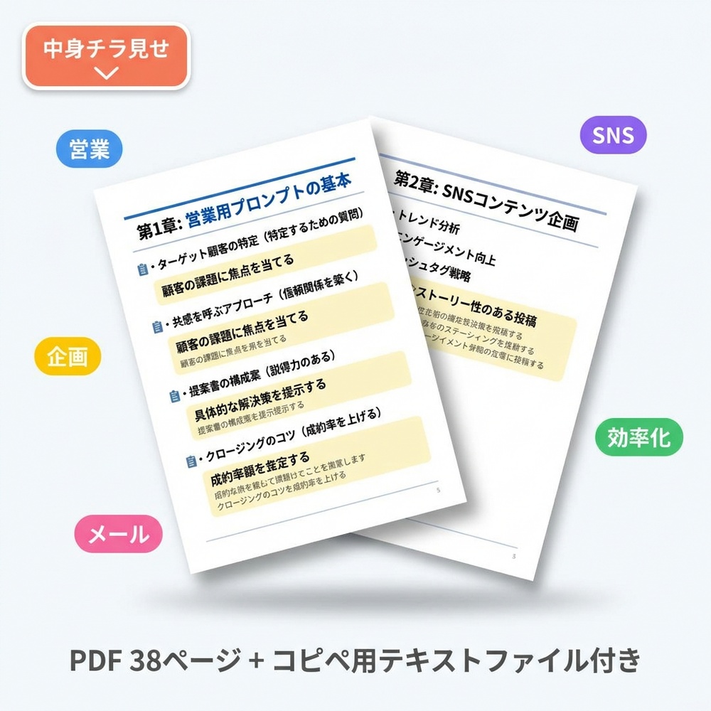 ✅ 実務プロンプト30本(PDF 38ページ) ✅ コピペ用テキストファイル(そのままAIに貼るだけ)