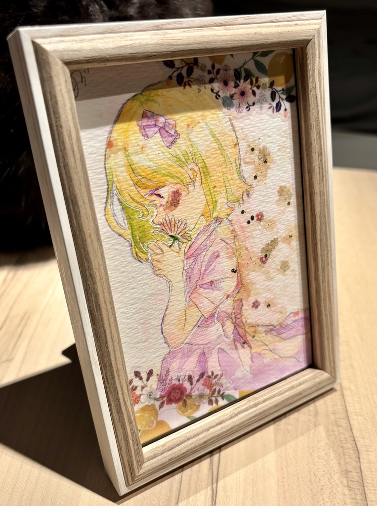 お花金髪少女の水彩原画