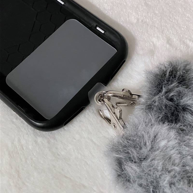 ふわふわスマホストラップ(ホワイト・マーブルグレー)