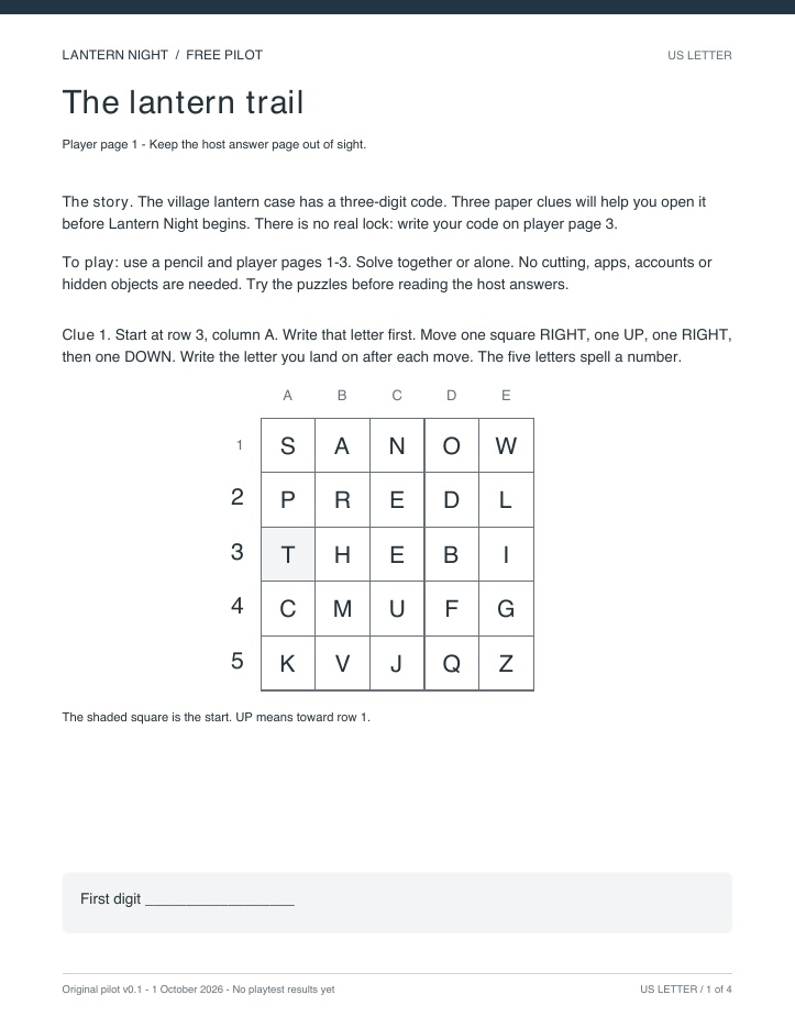 Lantern Night｜英語の印刷用ミニ謎解き・無料体験版