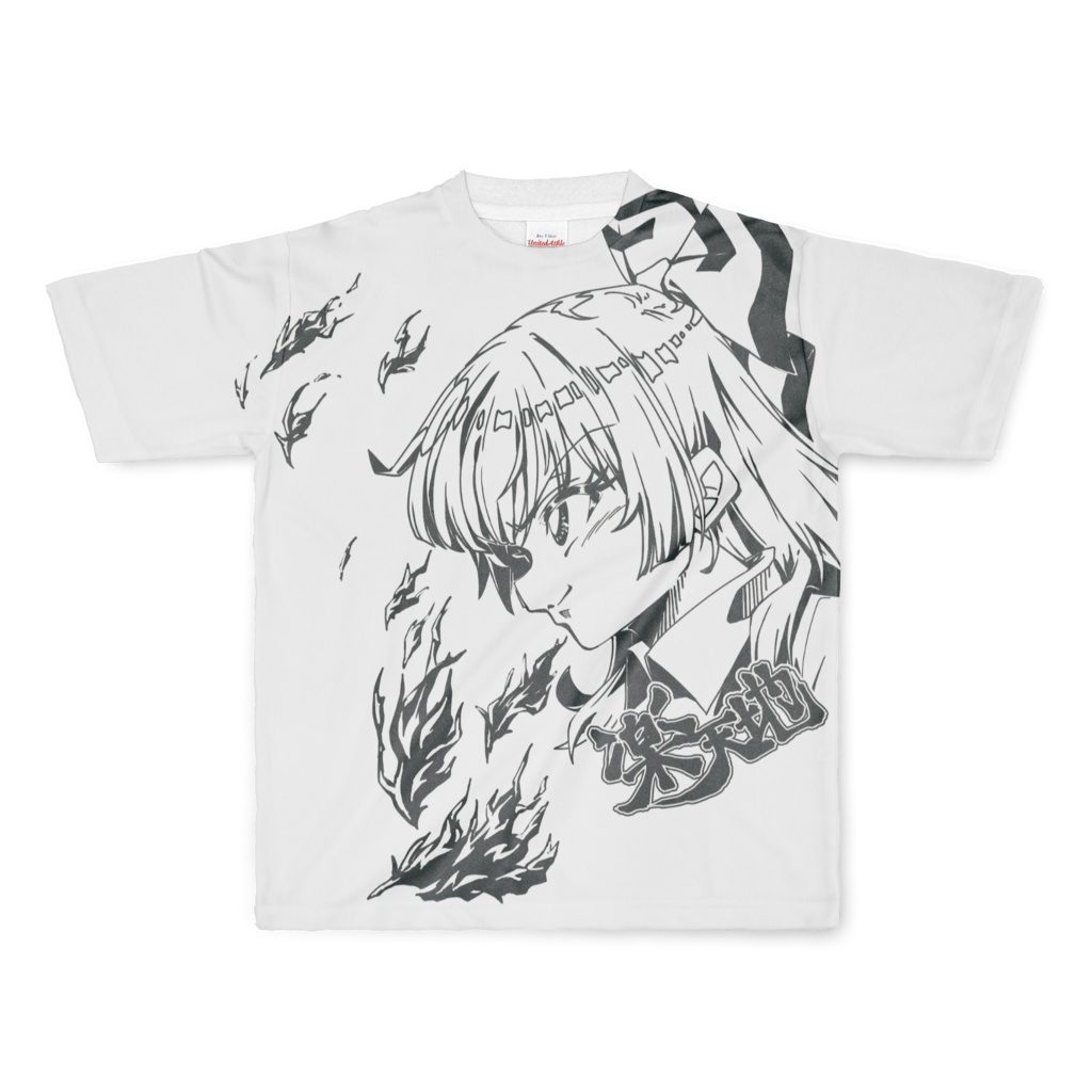 楽天地ロゴ入りフルグラフィックTシャツ（藤原妹紅）
