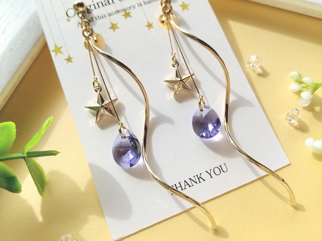 星とタンザナイトのイヤリング