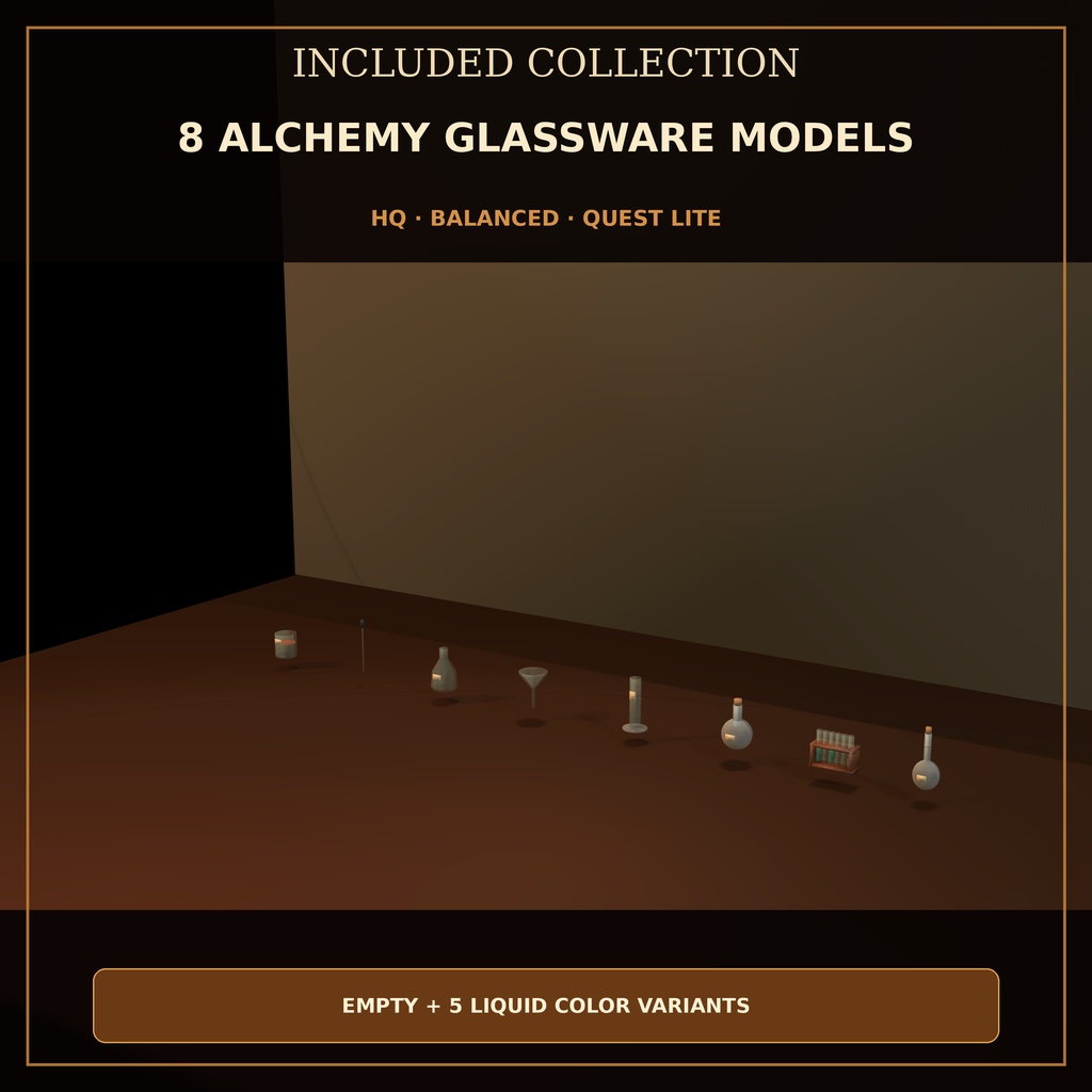アンティーク薬学実験室 3D素材セット|家具・薬瓶・ガラス器具|VRChat・ゲーム背景向け
