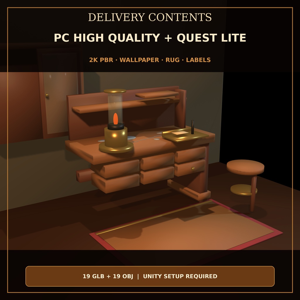 アンティーク薬学実験室 3D素材セット|家具・薬瓶・ガラス器具|VRChat・ゲーム背景向け
