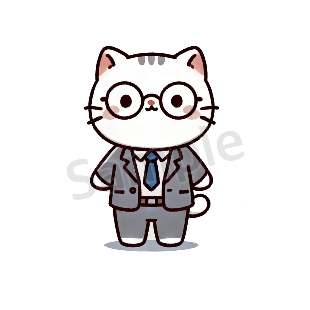 【期間限定無料!商用OK/背景透過】スーツ猫アイコン素材(コンサル風・メガネ・白猫)