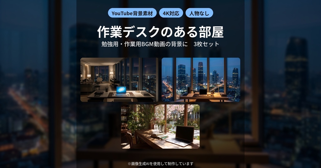 【YouTube背景素材】作業デスクのある部屋 3枚セット｜4K対応・勉強用／作業用BGM向け