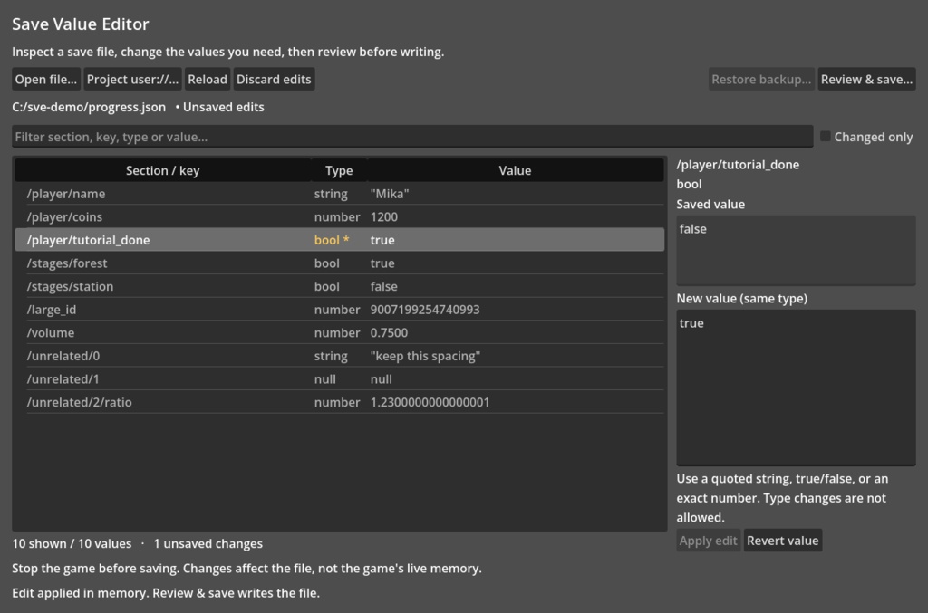 Save Value Editor | Godot 4 セーブ値エディター(アドオン)