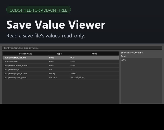 Save Value Viewer | Godot 4 セーブ値ビューアー（無料アドオン）