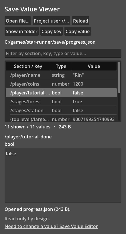 Save Value Viewer | Godot 4 セーブ値ビューアー(無料アドオン)