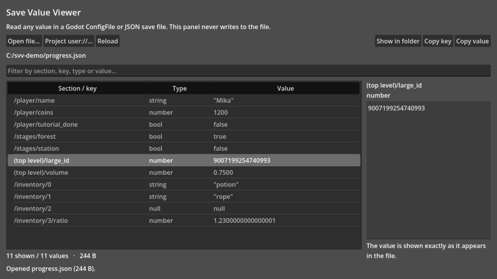 Save Value Viewer | Godot 4 セーブ値ビューアー(無料アドオン)