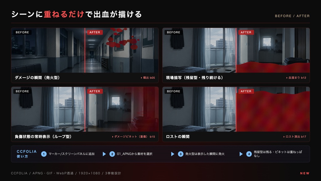 【CCFOLIA対応】血しぶき・出血演出素材集 20種|ダメージ・ロスト・ホラー演出