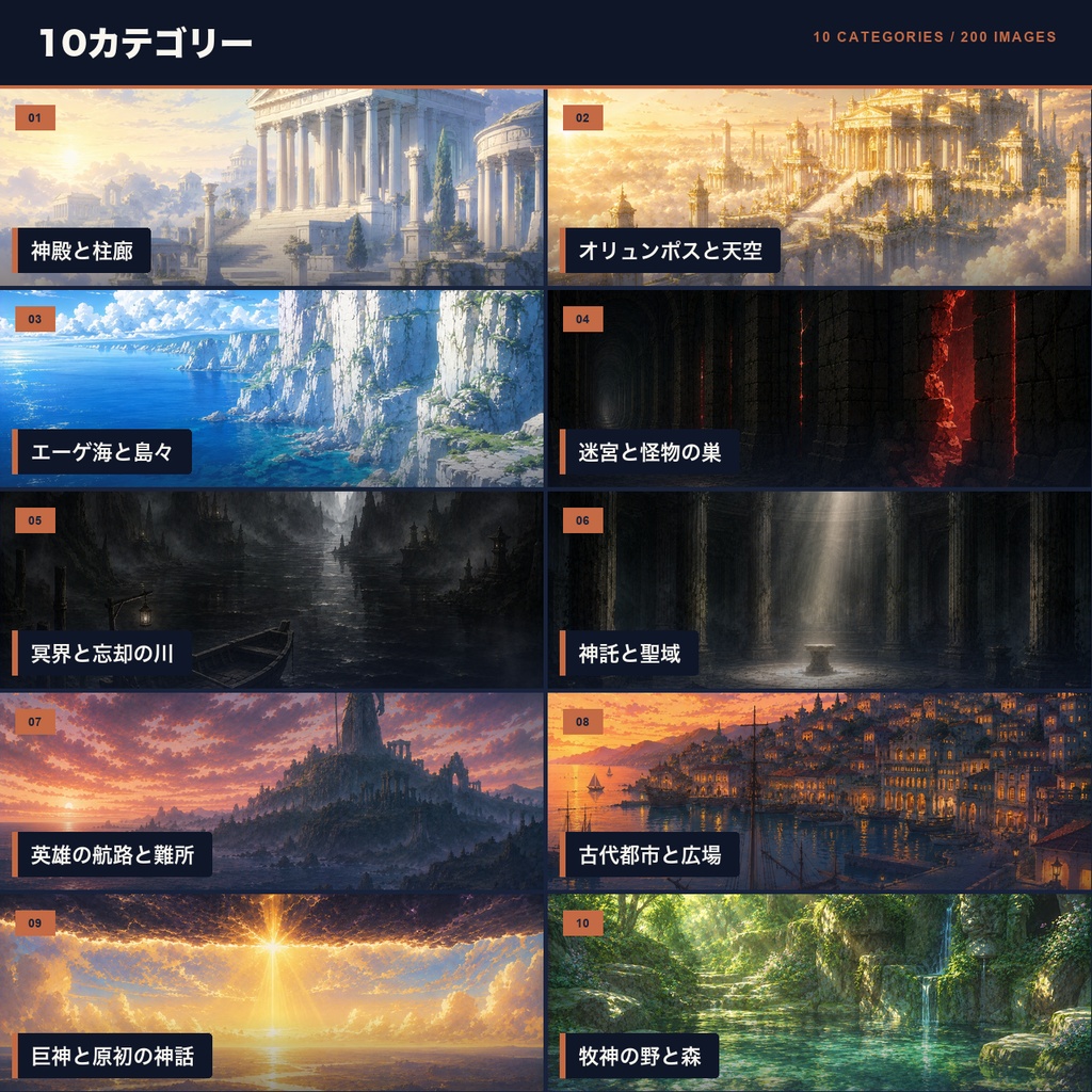 【TRPG背景素材】ギリシア神話の背景200枚|神殿・冥界・迷宮・オリュンポス(非公式)