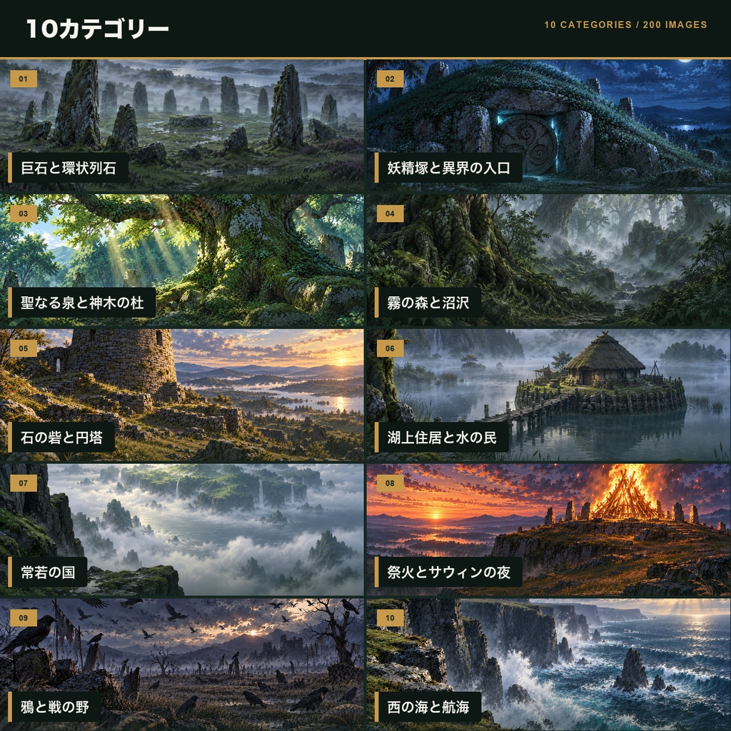 【TRPG背景素材】ケルト神話とファンタジーの背景200枚|巨石・妖精塚・霧の森(非公式)