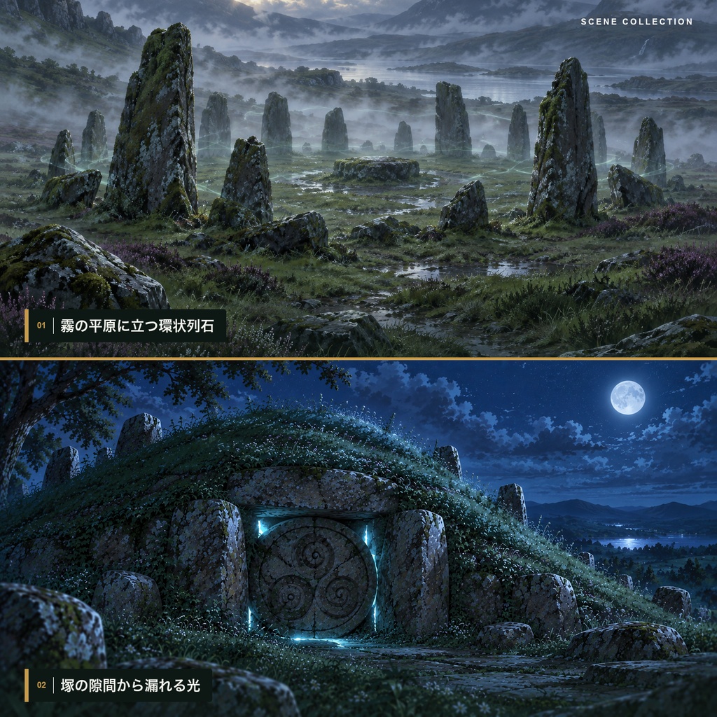 【TRPG背景素材】ケルト神話とファンタジーの背景200枚|巨石・妖精塚・霧の森(非公式)