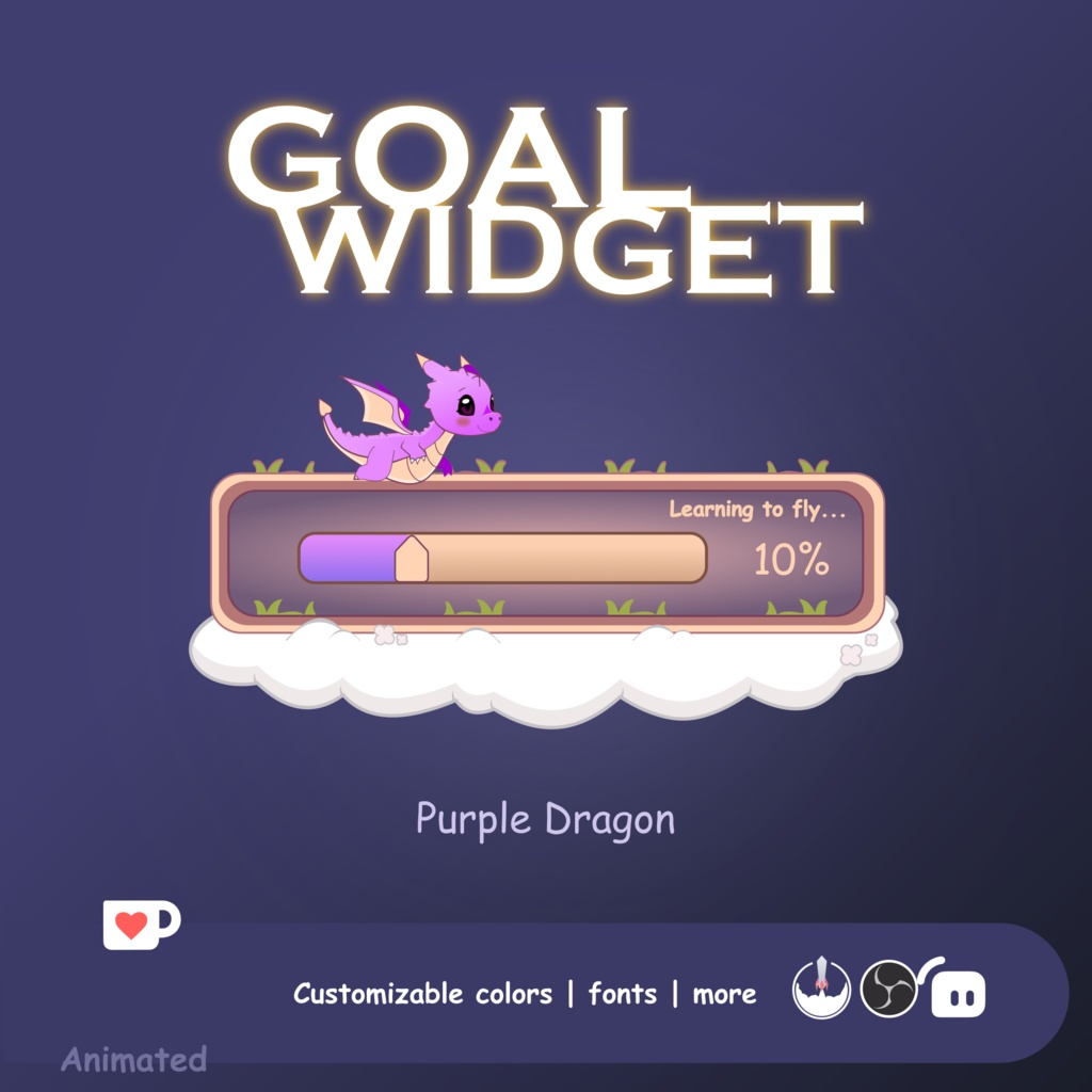 Dragon Goal Widget Animated for Twitch, Twitch Goal Widget, twitch goal widget for stream | Animated | OBS | StreamElements | StreamLabs | Purple | Fantasy