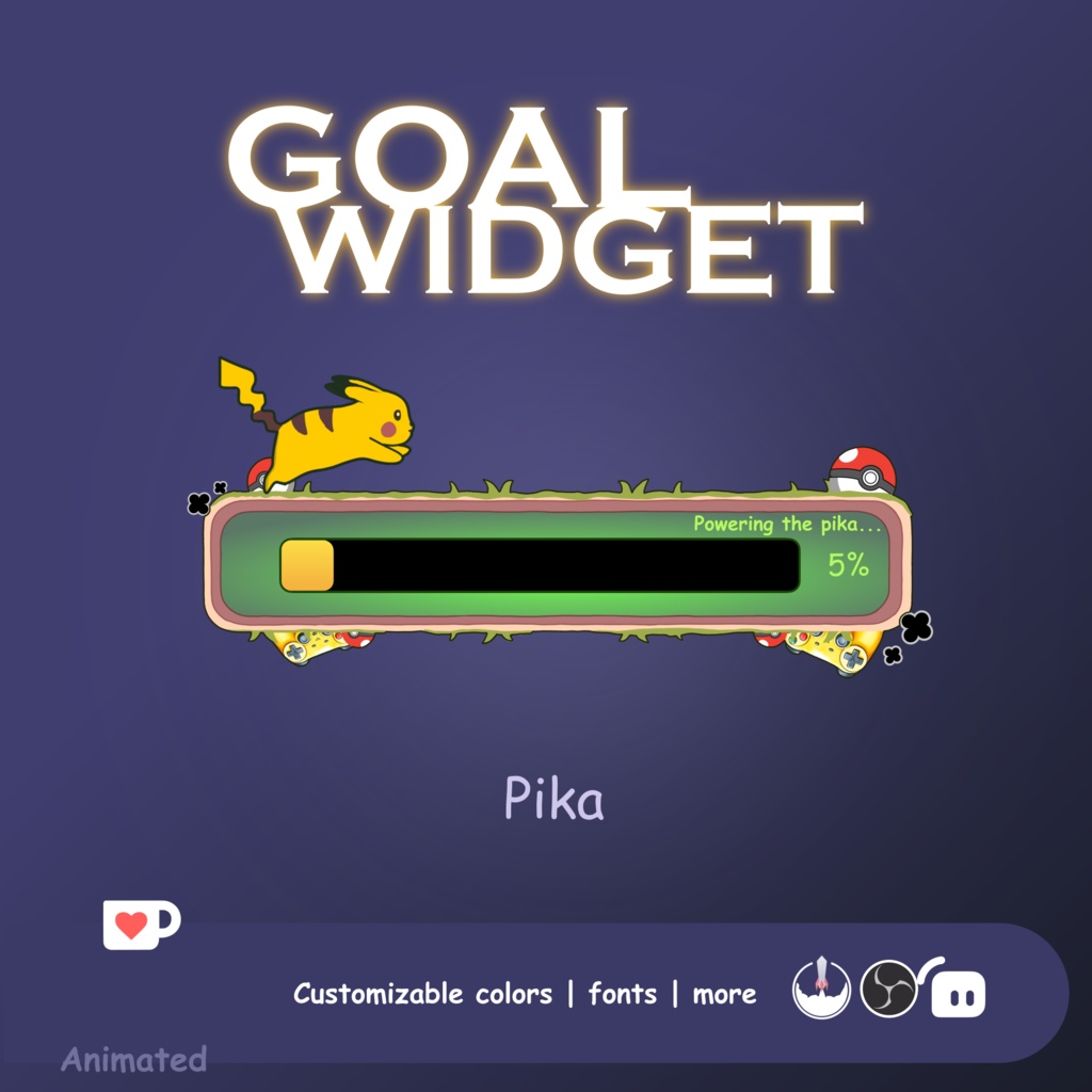 Pikachu Goal Widget for Twitch Animated, Anime Goal Widget Animated, Donation Goal for Twitch, Sub Goal | StreamElements | OBS | Streamlabs | Twitch