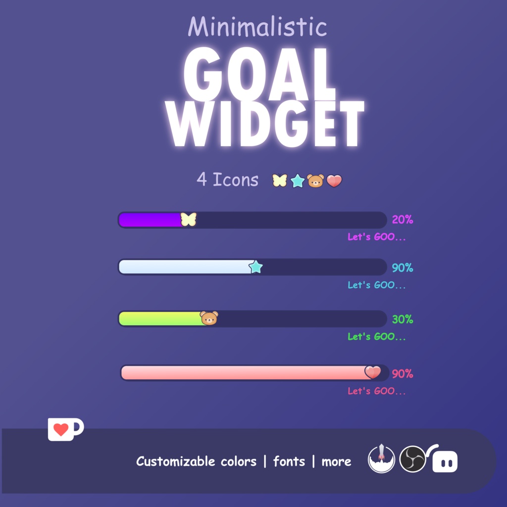 Minimalistic Goal Widget for Twitch, Custom Goal Widget, Cute Widget for Streaming | OBS | StreamElements | Streamlabs | Twitch | Customize