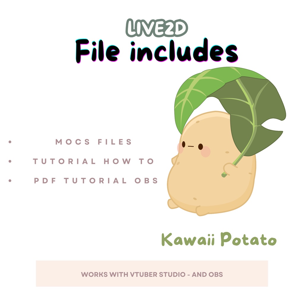 Kawaii Potato Vtuber Model Premade, Ready To Use Vtuber Model, Vtuber Model and Rigging, Premade vtuber for Twitch and Youtube, 2d vtuber