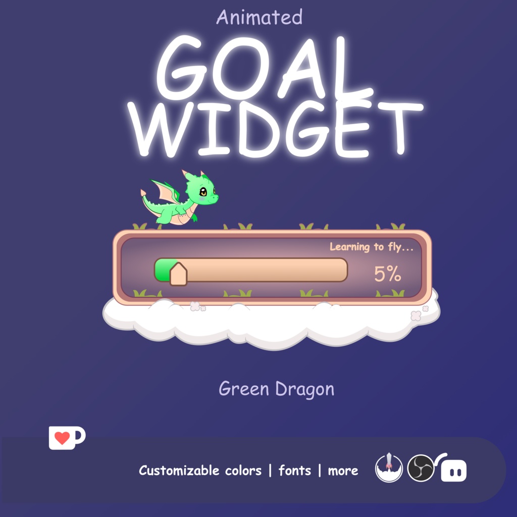 Dragon Goal Widget For Twitch, Twitch Goal Widget, Twitch Goal Widget For Stream | Animated | OBS | StreamElements | Green | Fantasy