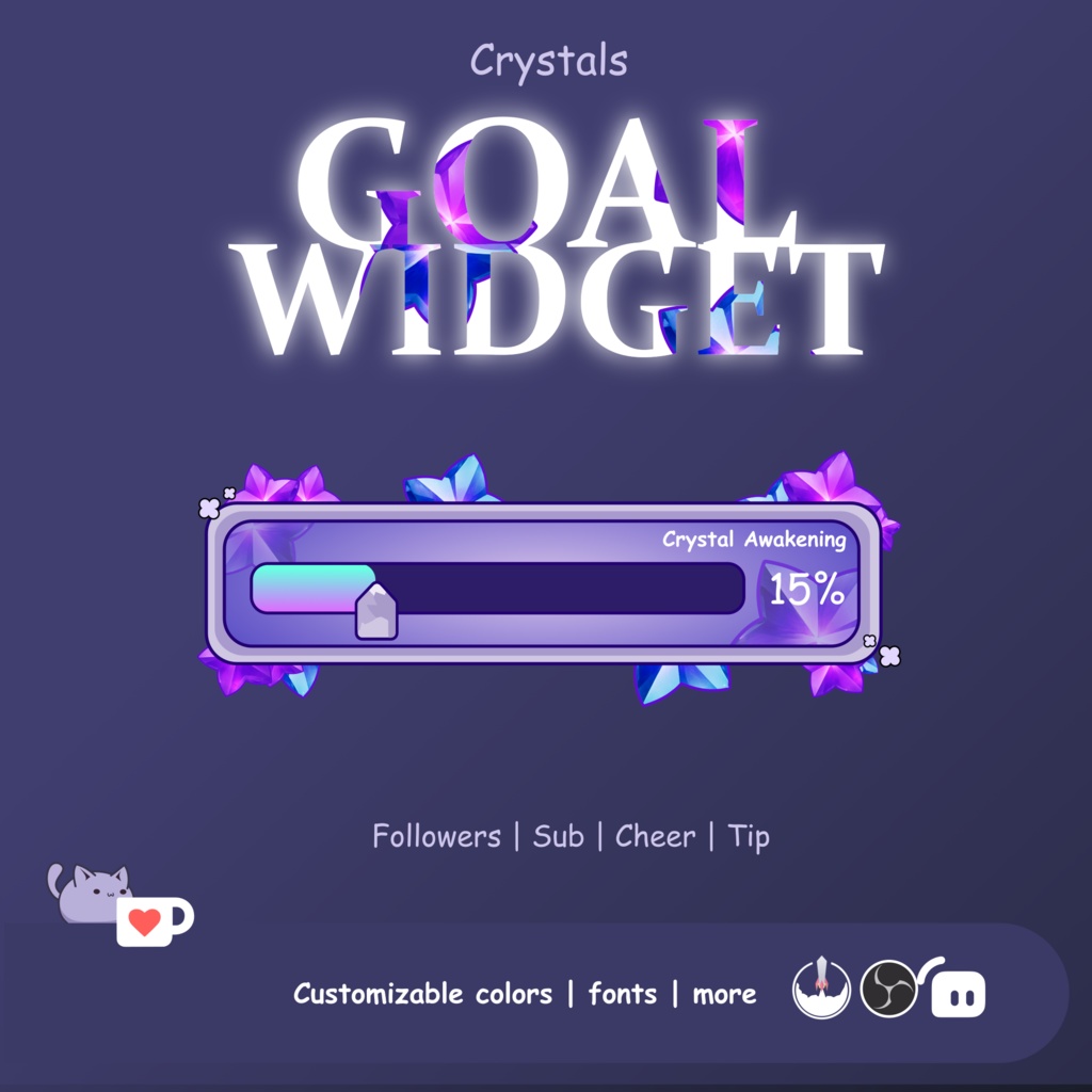 Crystal Goal Widget for Twitch, Goal Widget Fantasy, Donation Goal for Twitch, Sub Goal | StreamElements | OBS | Streamlabs | Twitch