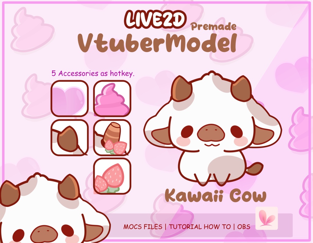 Kawaii Cow Vtuber Model Premade, Ready To Use Vtuber Model, Vtuber Model and Rigging, Premade vtuber for Twitch and Youtube, 2d vtuber