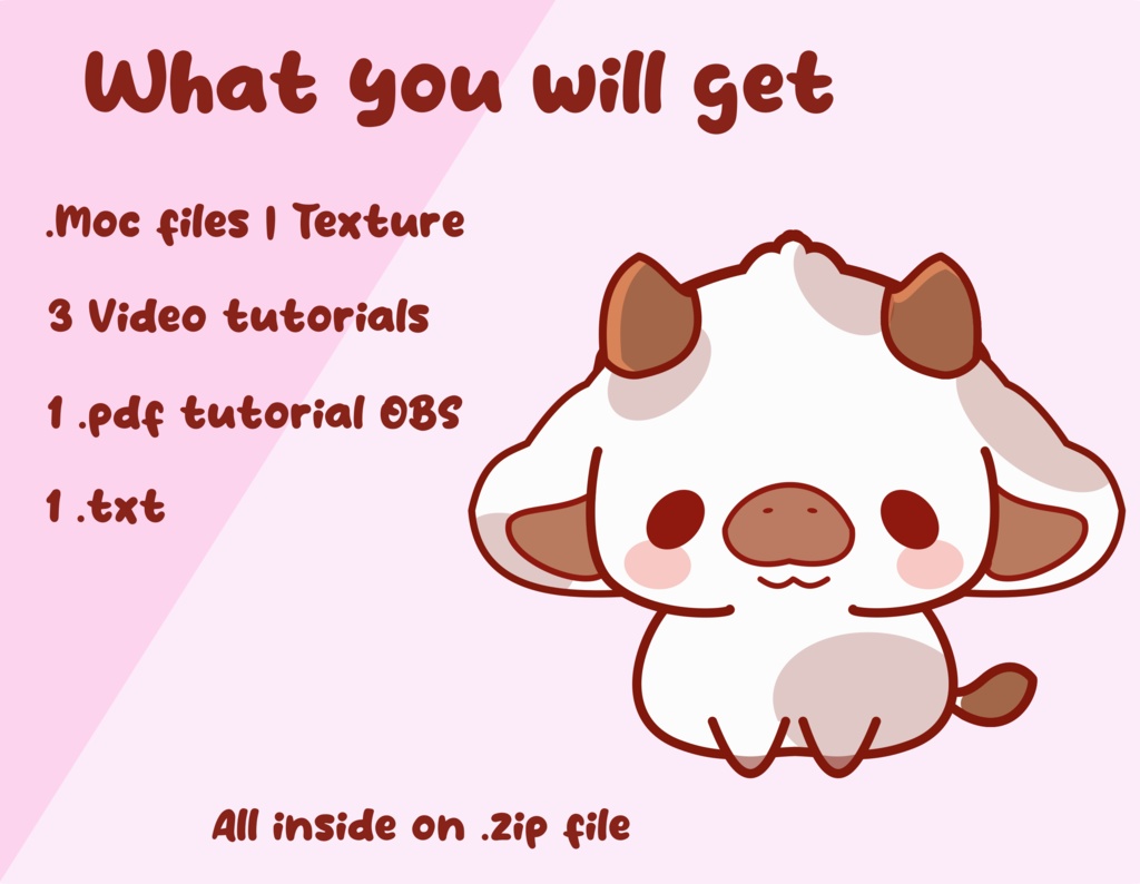 Kawaii Cow Vtuber Model Premade, Ready To Use Vtuber Model, Vtuber Model and Rigging, Premade vtuber for Twitch and Youtube, 2d vtuber