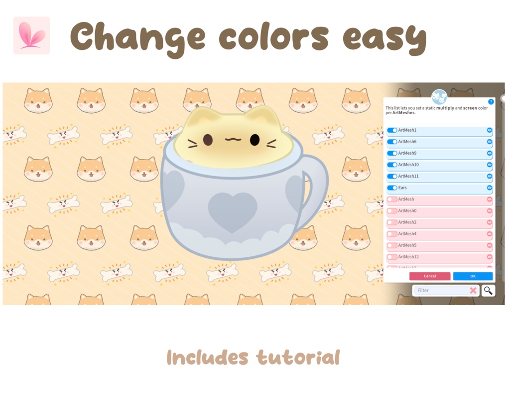 Bouncy Cup Kitty Vtuber Model Premade, Ready To Use Vtuber Model, Vtuber Model and Rigging, Premade vtuber for Twitch and Youtube, 2d vtuber