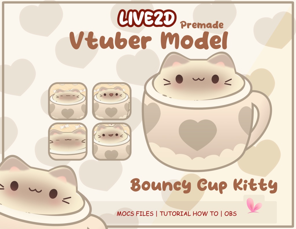 Bouncy Cup Kitty Vtuber Model Premade, Ready To Use Vtuber Model, Vtuber Model and Rigging, Premade vtuber for Twitch and Youtube, 2d vtuber