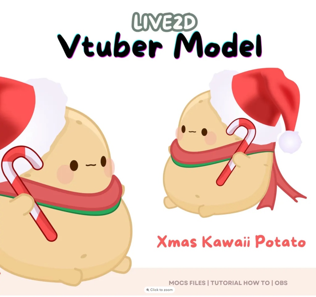 Christmas Kawaii Potato Vtuber Model Premade, Ready To Use Vtuber Model, Vtuber Model and Rigging, Premade vtuber for Twitch and Youtube