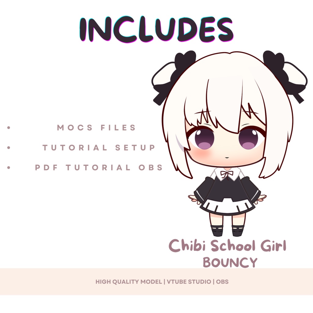 Premade Vtuber Model Full Body, Chibi Vtuber Model, Ready to Use Vtuber Model, Live2d Model, Rigged premade vtuber model, School Girl Vtuber